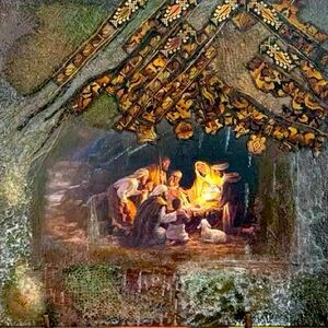 Handmade art mixed media with Palestinian embroidery (Tatreez)